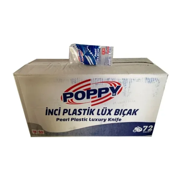 Poppy Plastik Lüks Şeffaf Tek Kullanımlık Bıçak - 3600 Adet-koli / 18 Cm.