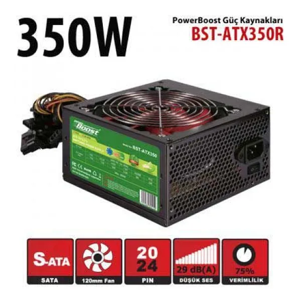 POWER BOOST BST-ATX350R 350W 12cm FANLI POWER SUPPLY KUTULU
