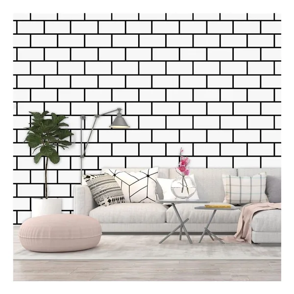 Renkli Duvarlar 60x30cm Shiny Beyaz Tuğla Desen Kendinden Yapışkanlı Karavan Prefabrik Banyo Wc Duvar Kaplama Paneli