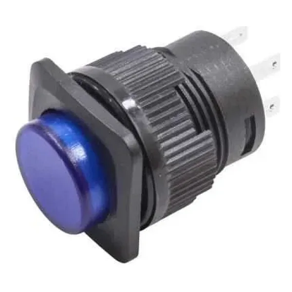 RL16-504A 16MM Plastik 4 Pin Anahtarlı Buton Mavi