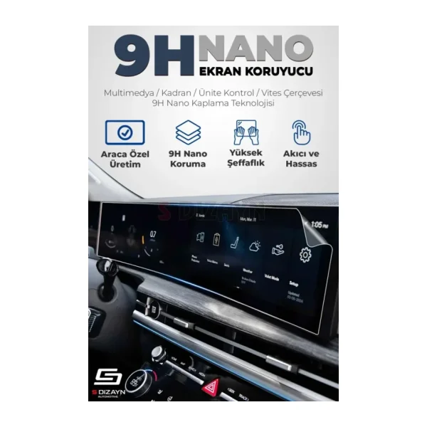 S-Dizayn Hyundai Ioniq 5 9H Nano Gösterge Ve Multimedya Ekran Koruyucu 2'Li Set 12.3 İnç Mat 2024-2025 A+ Kalite