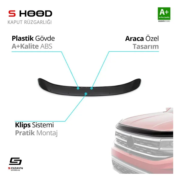 S-Dizayn Peugeot Uyumlu Partner Abs Plastik Kaput Rüzgarlığı 2019 Üzeri A+Kalite Parça
