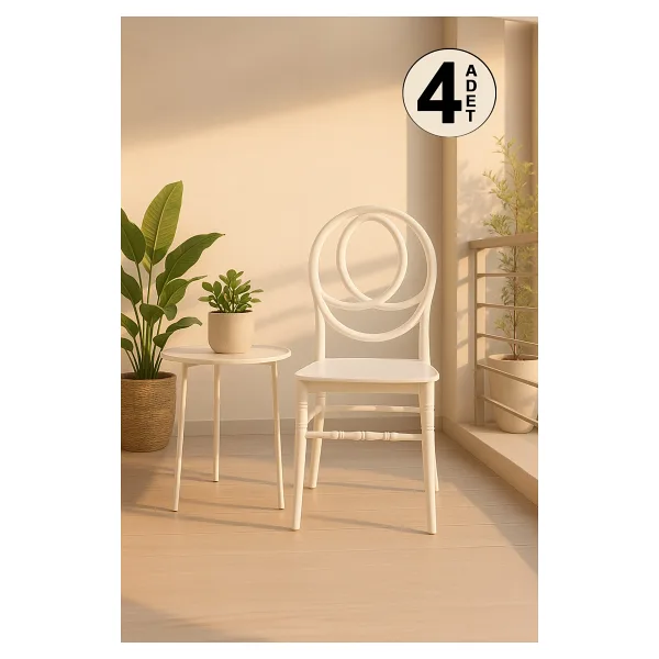 SANDALİE Opal 4 Adet Beyaz Mutfak Sandalyesi, Yemek, Bahçe, Kafe, Modern Sandalye