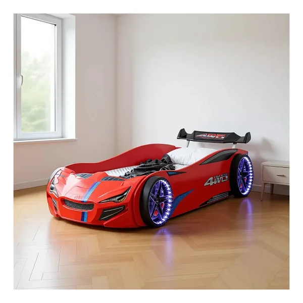 Setay Mobilya Merso Rüzgarlıklı Ledli Kırmızı 90x190 cm Arabalı Yatak