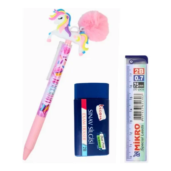 Uni Başlıklı 0,7 Uçlu Kalem+ Uç + Silgi Seti - versatil - 0,7 mm - Pembe