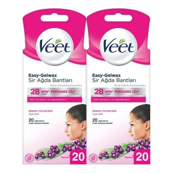 Veet Professional Normal Ciltler için Yüze Özel 20'li 2 Adet Sir Ağda Bandı