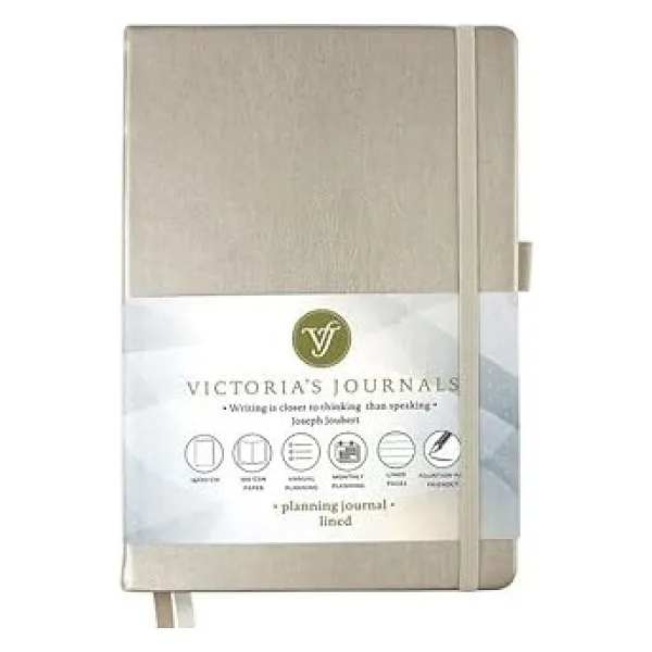 Victoria's Journals Venzi Sert Kapak Planlayıcı Defter 14x20 cm 100 gr. Krem 96 Yaprak Gümüş Çizgili