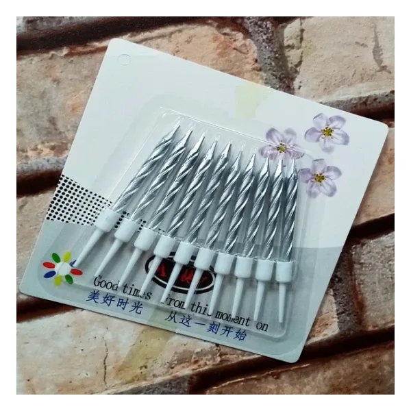 Vıp Kalite Burgulu Gümüş Pasta Mumu Gümüş Doğum Günü Mumu 10 Adet Gümüş Mum Decor Silver Bırthday Candle