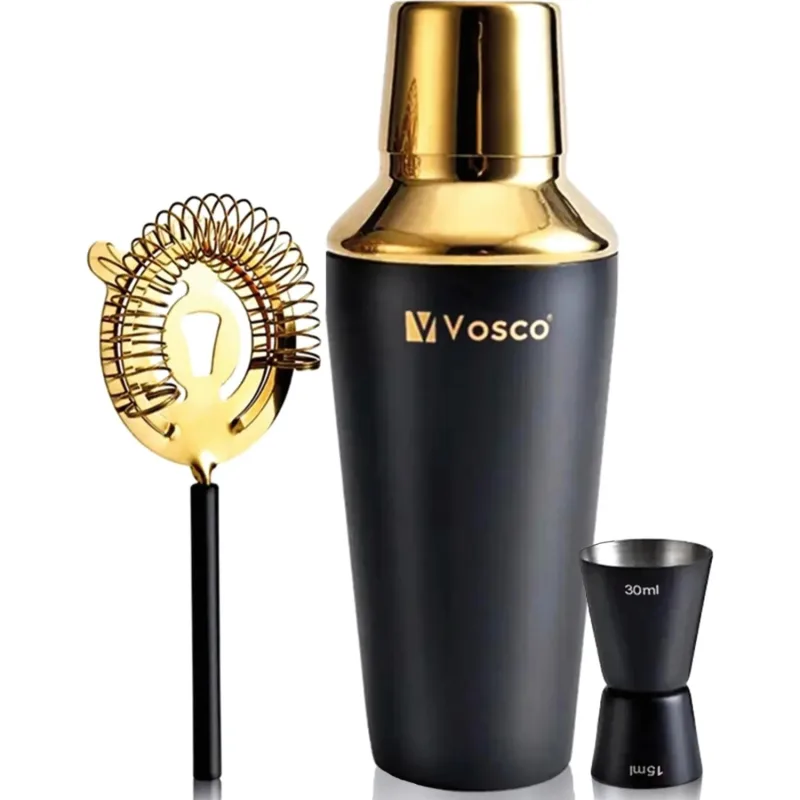 vosco 3 Parça Paslanmaz Çelik Kokteyl Shaker Seti (GOLD)