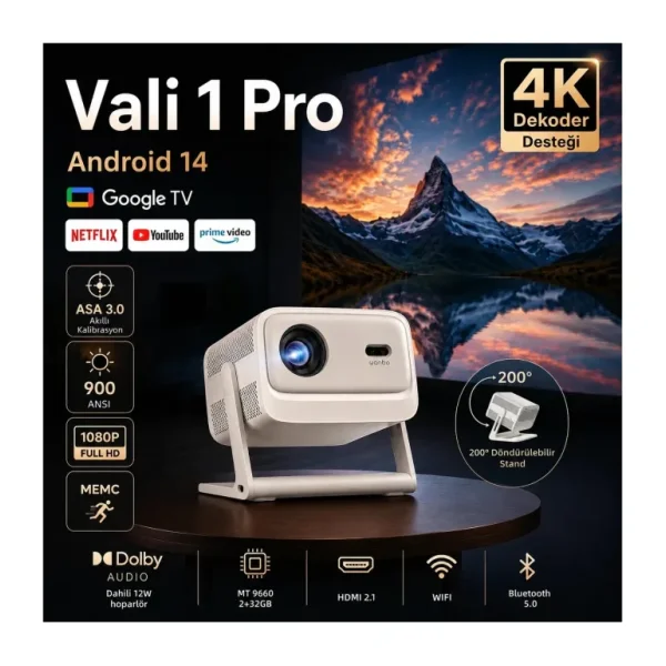 Wanbo Vali 1 900 Lümen Full HD Android Projeksiyon Cihazı