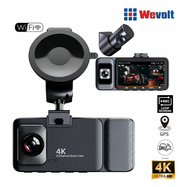 Wevolt PREMİUM MB-460-2 4K ULTRAHD 3 KAMERALI ARAÇ İÇİ KAMERA (TÜRKÇE MENÜ+GPS+WİFİ) ÜÇ KAMERALI.