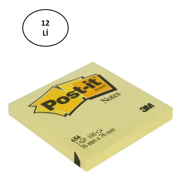 3M Post-it 654Y Yapışkanlı Not Kağıdı 76 mm x 76 mm Sarı 100 Yaprak