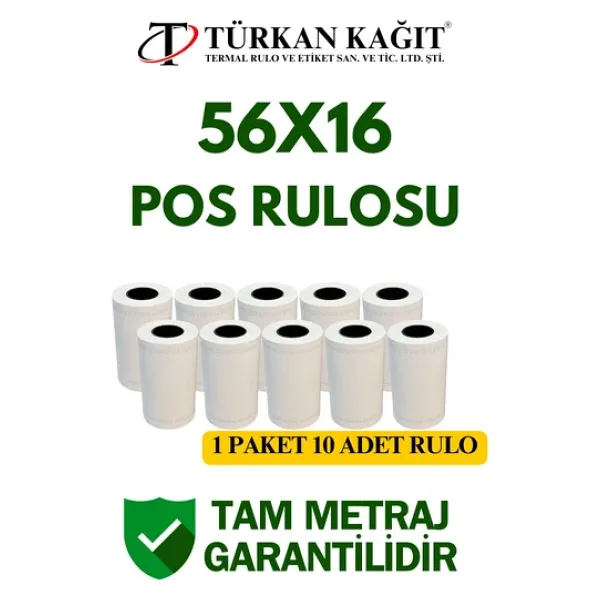 56x16 Termal Rulo - Yazarkasa Pos Rulosu 5 Paket 50 Adet