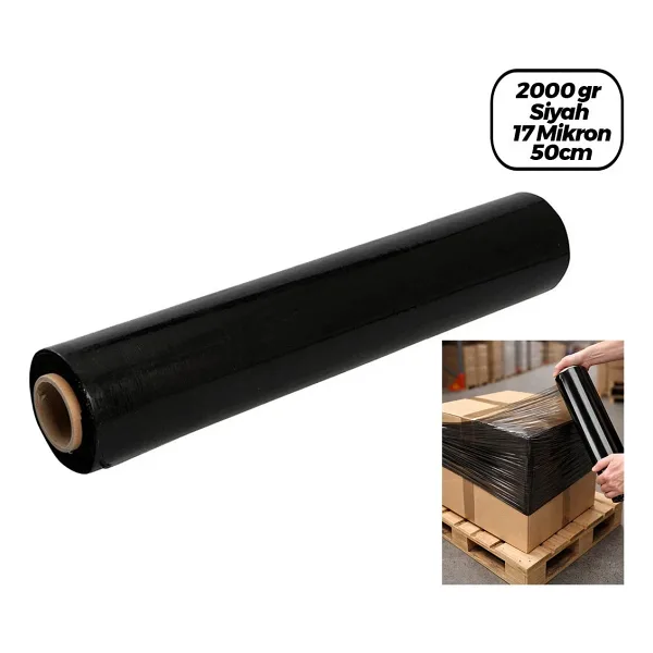 6 ADET BRÜT: 2000GR = NET STREÇ: 1500GR SİYAH KOLİ - PALET STREÇ FİLM 17 MİKRON 50CM (5477)