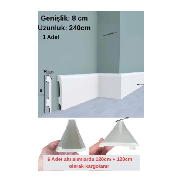8cmx240cm Munut PVC Süpürgelik Suya Neme Dayanıklı PVC Parke Seramik Salon Mutfak Süpürgeliği