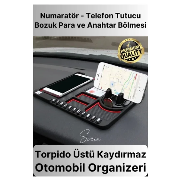 Araç İçi Torpido Kaydırmaz Telefon Tutucu Numaratör Organizer Ped 360 Derece Dönebilen Kaymaz