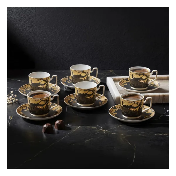 Aryıldız Peony Siyah 6 Kişilik Kahve Fincan Takımı