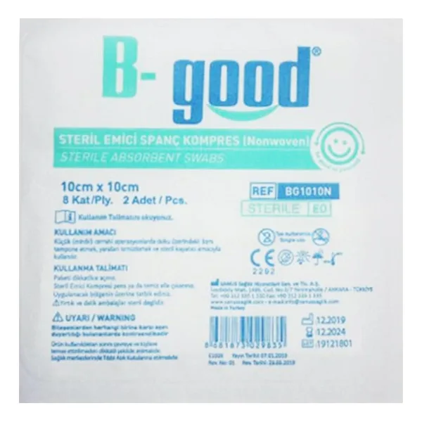 B-Good Steril Emici Spanç Gaz Kompres 10cm x 10cm 2'li