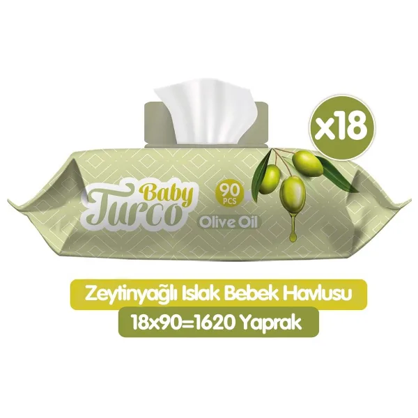 Baby Turco Zeytinyağlı 90 Yaprak 18'li Paket Islak Bebek Havlusu