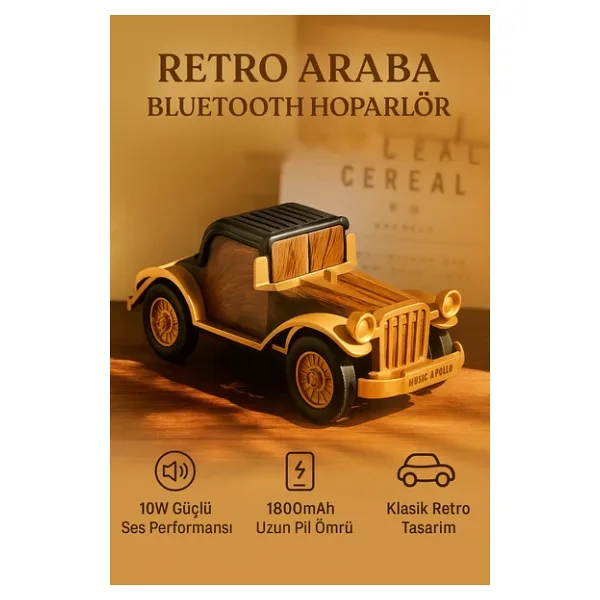 Coverzone Araba Şekilli Retro Hoparlör - Bluetooth, 10W Güçlü Ses, Şarjlı, USB TF AUX Destekli, Dekoratif A9