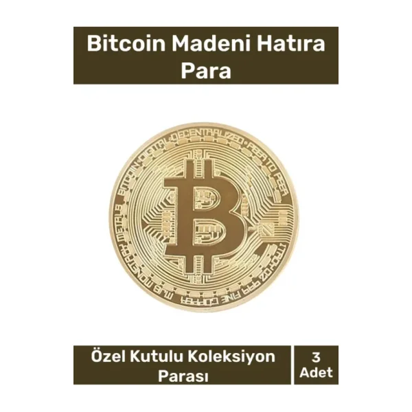 Deluxe Series Kutulu Hediyelik Kripto Hatıra Koleksiyon Bitcoin Madeni Para Altın Rengi 3 Adet