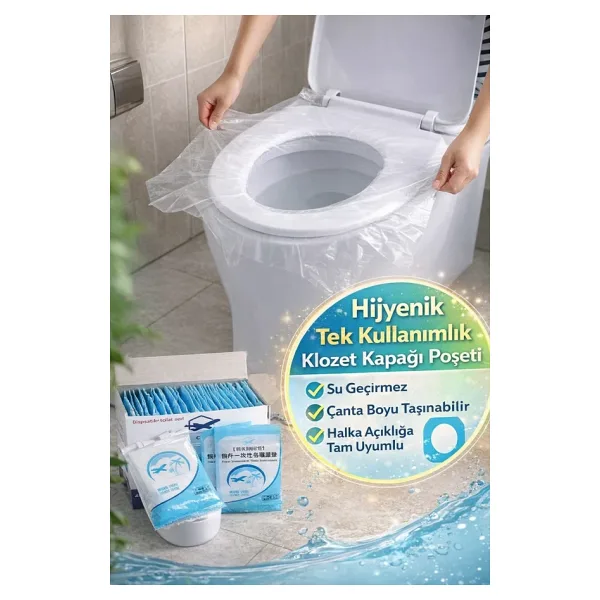 Hijyenik Tek Kullanımlık Klozet Kapağı Poşeti 50 Adet Seyahat Tipi Tuvalet Koruyucu Örtü