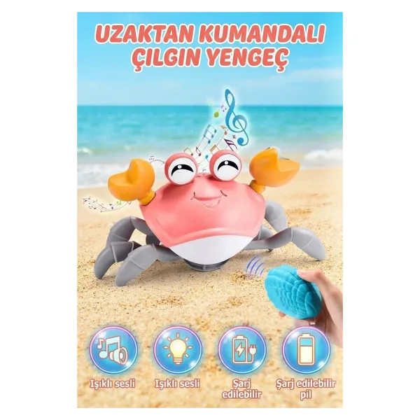 Işıklı Müzikli Uzaktan Kumandalı Fonksiyonel Yan Yürüyen Çılgın Sevimli Yengeç - 6721E - Pembe