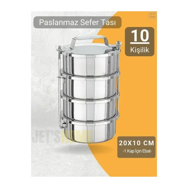 Jet's Home 4'lü Sefer 20x10 cm Tası Yemek Taşıma Kabı Paslanmaz Çelik No:5