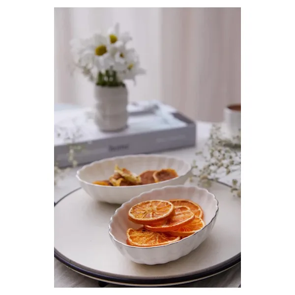 Kütahya Porselen Bone Luz Form Platin Fileli 15 cm 2'li Oval Kase