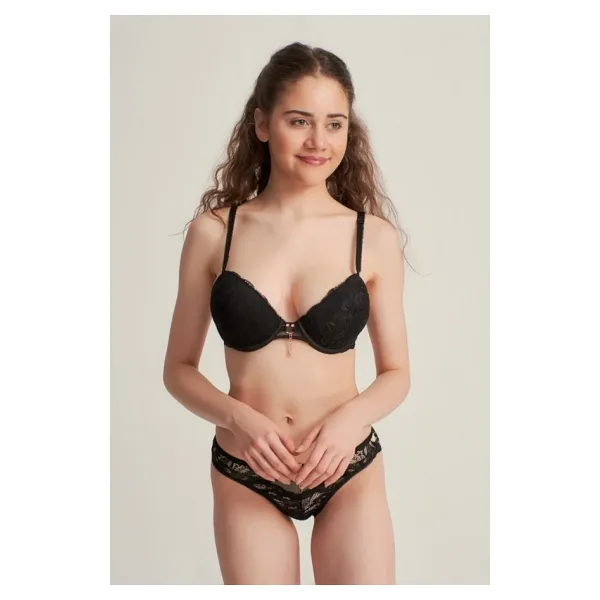 Le Jardin 5040 Push Up Dantelli Sütyen Takım Siyah