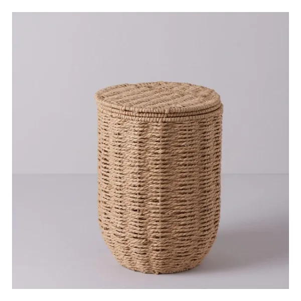 Linens Carry 22x22x32 cm Kapaklı Yuvarlak Sepet Naturel
