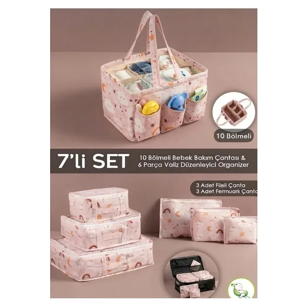 Morport 7li Set I 6'lı Set Desenli Bavul Valiz Içi Çok Amaçlı Organizer I Taşınabilir Bakım Çantası 2 Li Set
