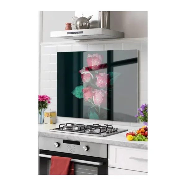 Ne Verelim Size Premium Mutfak Cam Ocak Arkası Koruyucu Tezgah Ankastre Arkası Koruyucu 50X60Cm Çiçek Gül Kırmızı