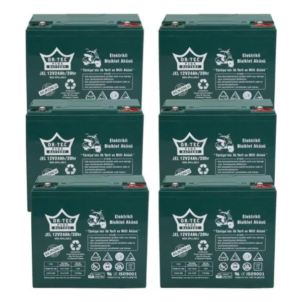Or-Tec Jel Akü 6'lı Set 12V 24Ah Yüksek Performans Elektrikli Bisiklet ve Motosiklet Uyumlu
