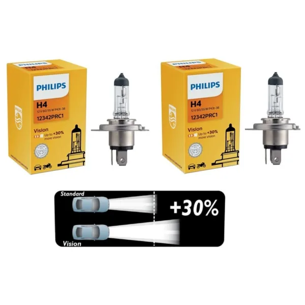 Philips H4 Vision %30 Fazla Görüş Halojen Ampul 12V 60/55W 2 Adet 12342PRC1