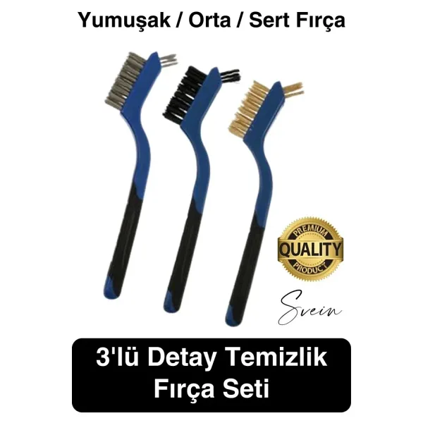 Premium 3'lü Mini Tel Fırça Seti Detay Temizlik Pas Kir Sökücü Devre Kartı Fan 3D Printer Mekanik