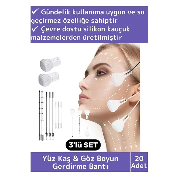 Premium Günlük Kullanım Suya Dayanıklı Ipli Yüz Kaş&göz Vücut Gıdı Gerdirme Bandı 3'lü Set 20 Adet
