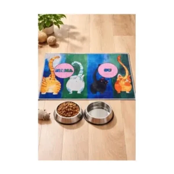 Renkli Kedi Mama Matı, Kedi Servis Altlığı, Su ve Mama Kabı Paspası, Oyun Matı, Mama Paspası