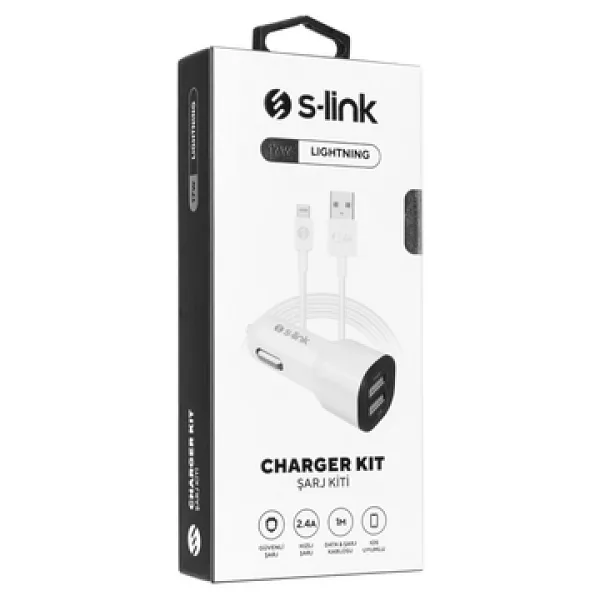 S-link SL-EC30L iPhone Kablolu 3.4 A 2 USB Çıkışlı Araç Şarj Cihazı