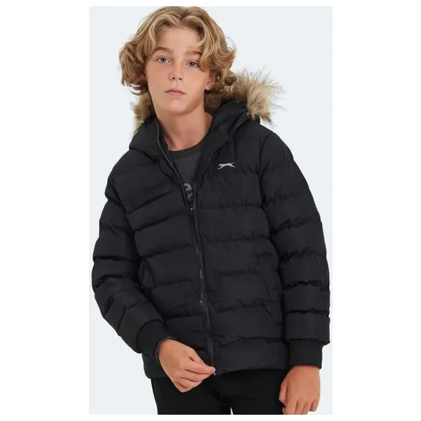 Slazenger Calisto Kapüşonlu Siyah Çocuk Şişme Mont
