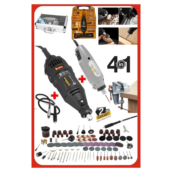 Stilmax Çift Çok Amaçlı Gravür Profesyonel 4In1 Set: 362 Parça Aksesuar 500W Gravür Hobi Taşlama Mengene Set