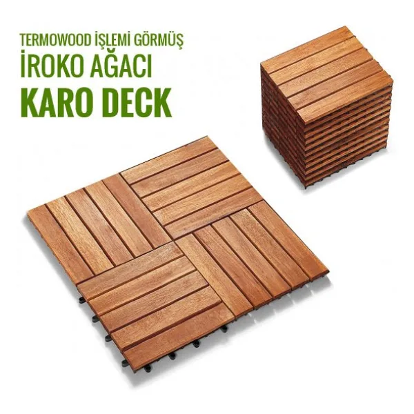 SUNSOE İroko Ağacı Balkon Bahçe Ahşap Yer Döşemesi Karo Deck 30x30 cm - 10 Adet (0,9m2)