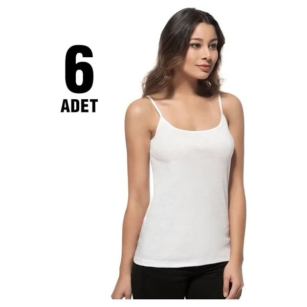 Tutku İç Giyim Kadın Ribana İp Askılı Atlet 6 Lı Paket Beyaz XL