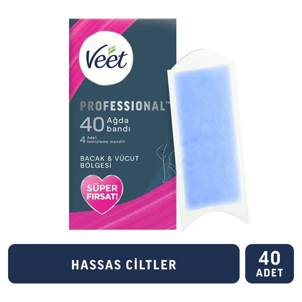 Veet Easy Gelwax Hassas Ciltler için Bacak ve Vücut Bölgesi 40'lı 2 Adet Sir Ağda Bandı