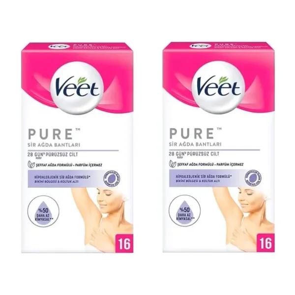 Veet Pure Hipoalerjenik Koltuk Altı ve Bikini Bölgesi 16'lı 2 Adet Sir Ağda Bandı