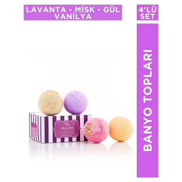 Volkan Ates Natural & Beauty 4'lü Banyo Topu Seti Lavanta - Misk - Vanilya - Gül 4x120 gr
