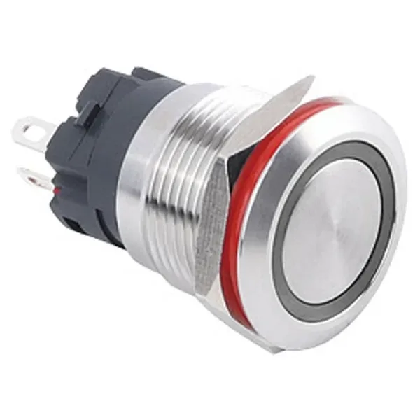 WD19A-P1-E 19mm Düz Yaylı Işıklı Metal Buton - Beyaz