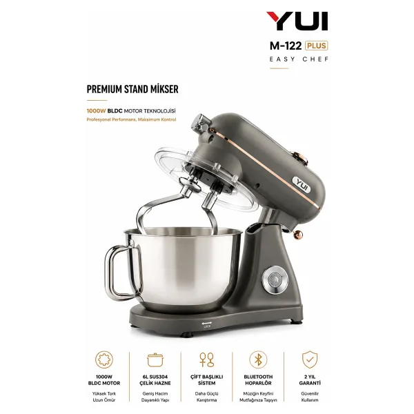 Yui M122 Easy Chef Plus 6 lt 1800 W Mat Gri Gold Stand Mikser