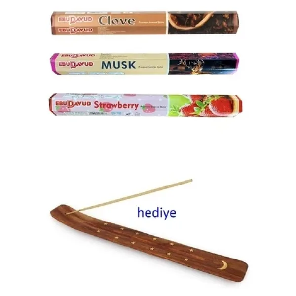 3 Paket 20 Çubuklu Tütsü Musk - Clove - Strawberry - Kayık Hediyeli