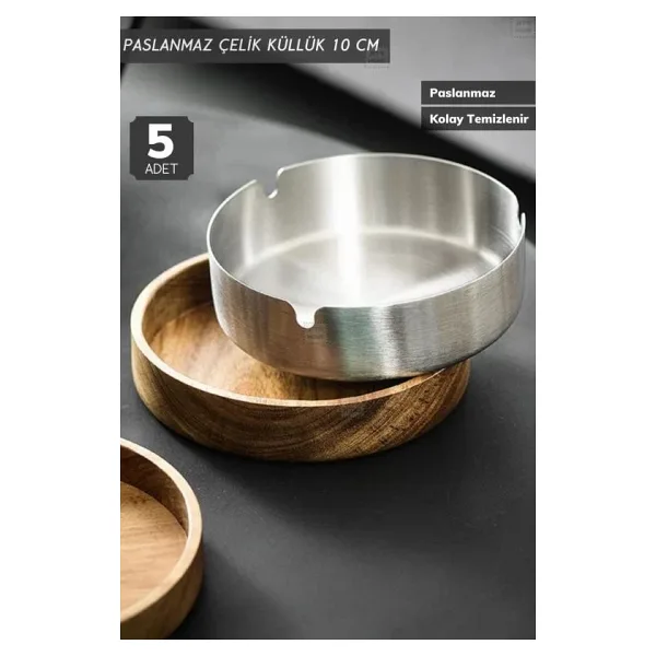 5'li Set Skoçlu Küllük 10 cm Paslanmaz Çelik Kül Tablası Sigara Küllüğü